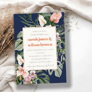 Blauer Rosa Dusche für tropische Blumenpaare Einladung