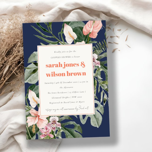 Blauer Rosa Dusche für tropische Blumenpaare Einladung (Von Creator hochgeladen)