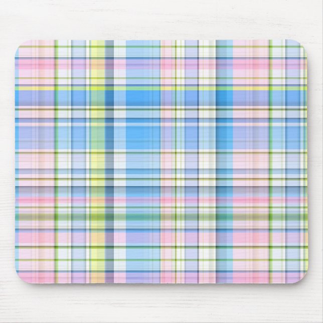 Blauer Rosa Gelb Welpe Madras Mousepad (Vorne)