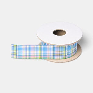 Blauer Rosa Gelb Welpe Madras Satinband