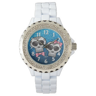 Blauer Rosa Glitzer Moderner Valentiner Zucker Sch Armbanduhr
