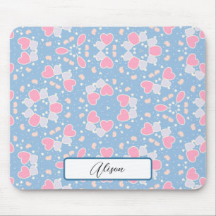 Blauer Rosa Herz Schmetterlinge Muster und Ihr Nam Mousepad