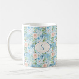 Blauer Rosa Monogramm Shabby Chic Kaffeetasse