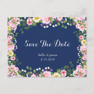 Blauer rosa Navy Blau Save the Date Postkarten
