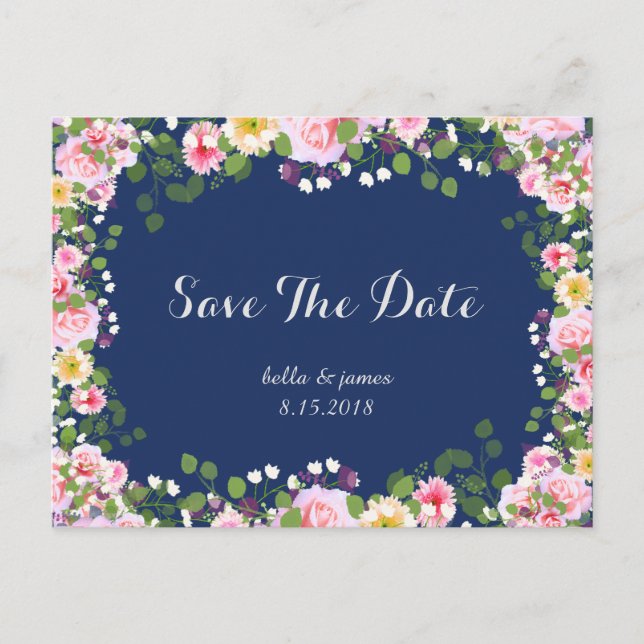 Blauer rosa Navy Blau Save the Date Postkarten (Vorderseite)