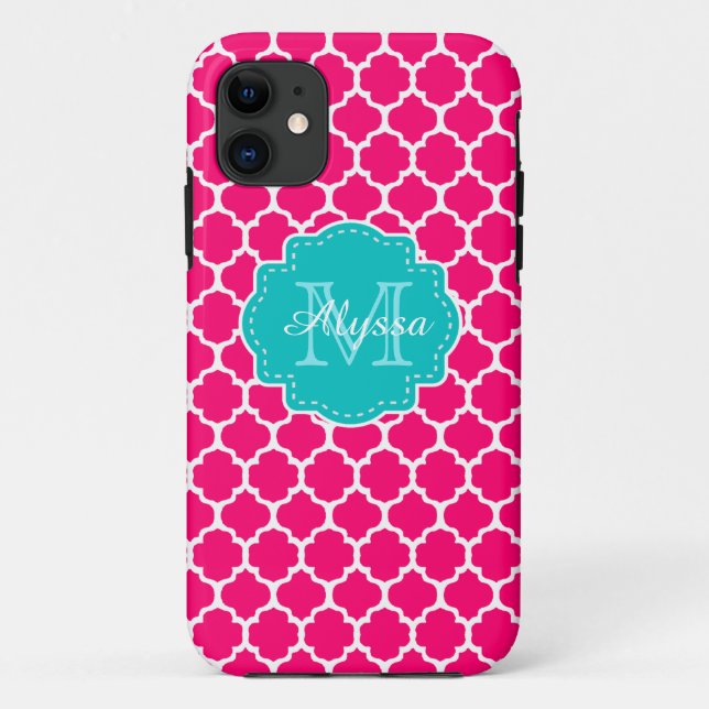 Blauer rosa Quatrefoil personalisiert Case-Mate iPhone Hülle (Rückseite)