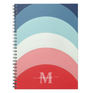 Blauer Rosa Regenbogen Kurven Streifen Monogramm N Notizblock