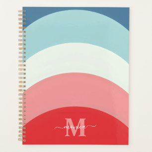 Blauer Rosa Regenbogen Kurven Streifen Monogramm N Planer
