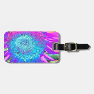 Blauer rosa Retro funky sonngeblümtes Foto Gepäckanhänger