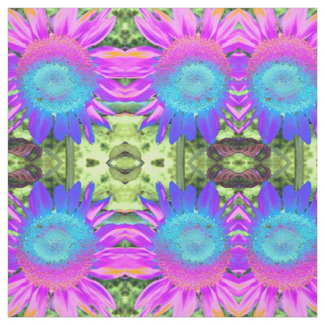 Blauer rosa Retro funky sonngeblümtes Foto Stoff (Muster)