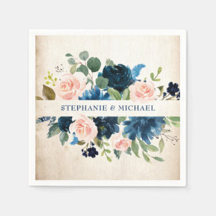 Blauer Rosa Rose Rustikale Boho Hochzeit Serviette