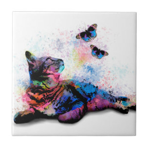 Blauer rosa Schmetterling 6x6 der Katze 614 Fliese