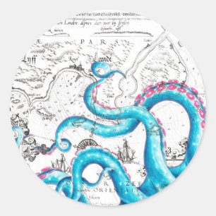 Blauer Rosa Tentacles Tinte Runder Aufkleber