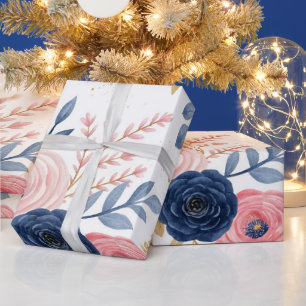 Blauer Rosa und blaues Blumenpapier Geschenkpapier