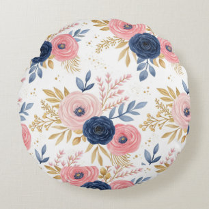 Blauer Rosa und blaues Blumenpapier Rundes Kissen