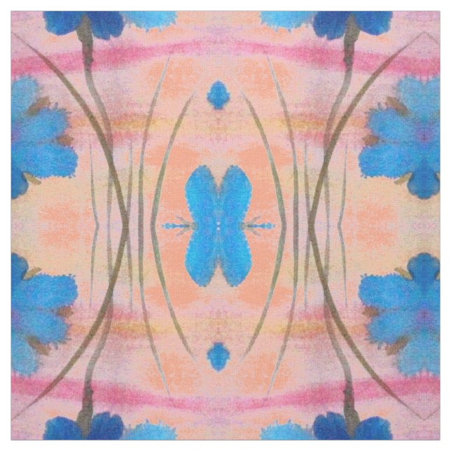 Blauer Rosa und Pfirsichblütendruck Stoff (Muster)