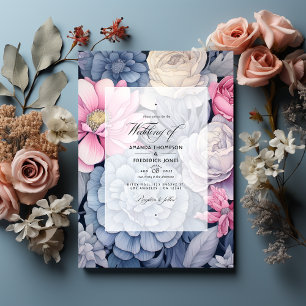 Blauer, Rosa und Silberblume Einladung