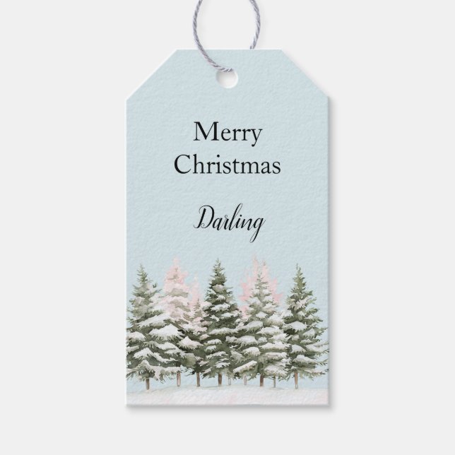 Blauer Rosa Weihnachtsbäume Geschenkanhänger (Vorderseite)
