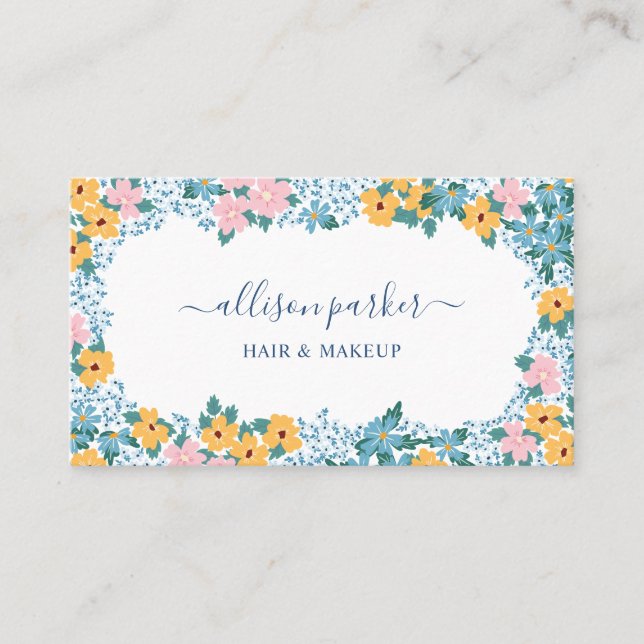 Blauer Rosa-Wiesenrahmen für Blume Visitenkarte (Vorderseite)