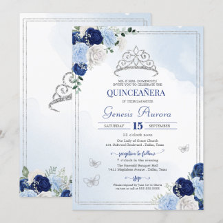 Blauer Rose Blumenschmetterling Quinceañera Einlad Einladung