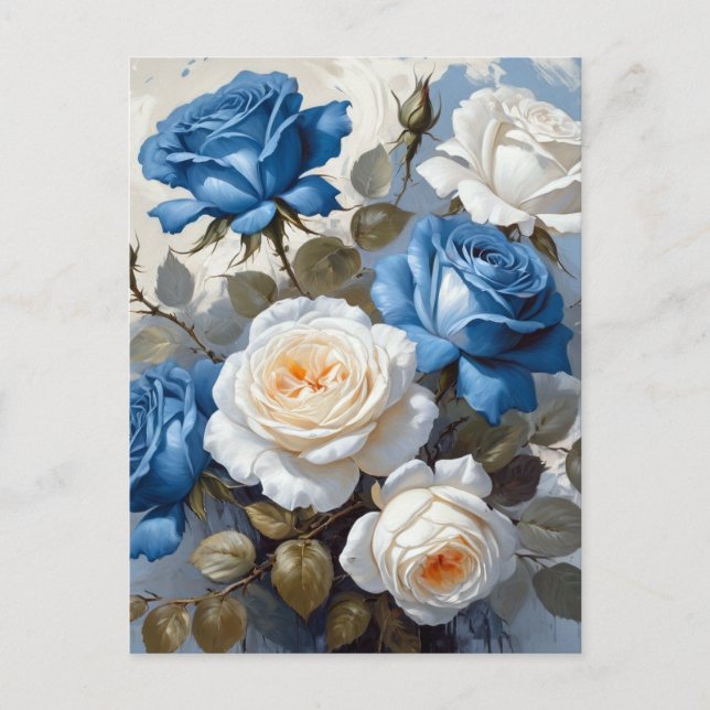 Blauer Rosenblütendruck Postkarte (Vorderseite)