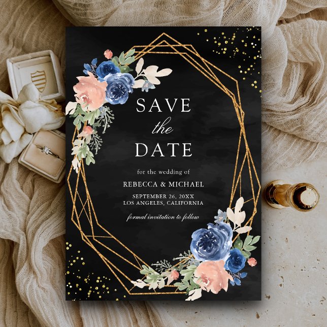 Blauer Rosenschwarz Hochzeit Save The Date (Von Creator hochgeladen)