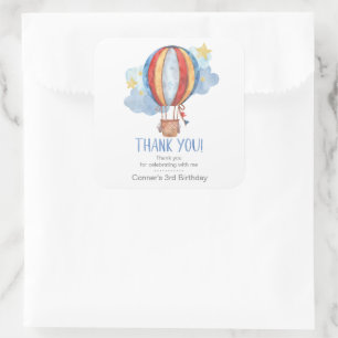 Blauer roter Ballon Sterne Kinder Geburtstag Danke Quadratischer Aufkleber