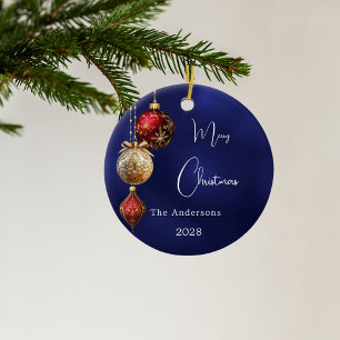 Blauer Roter Goldbaum Weihnachten Keramik Ornament