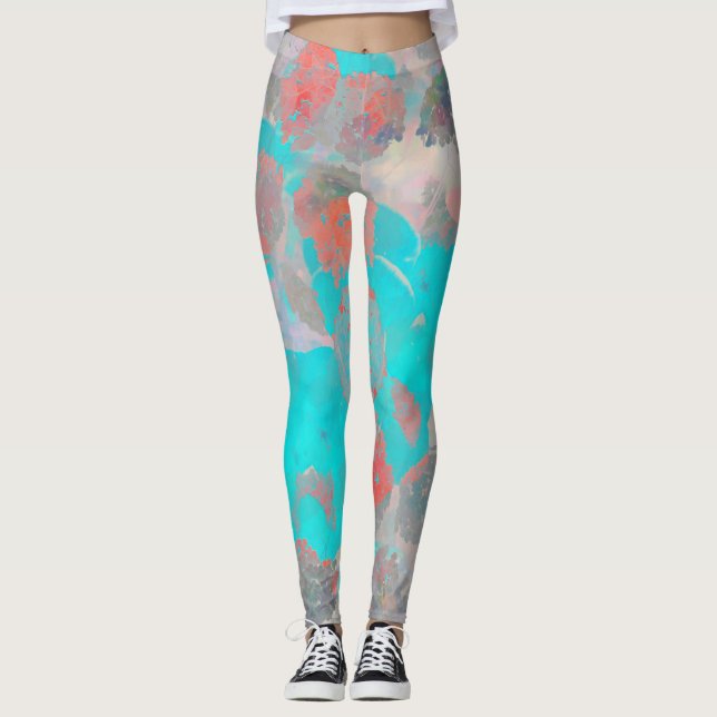 Blauer Roter Kunstgewerbe für romantische Blumenmu Leggings (Vorderseite)