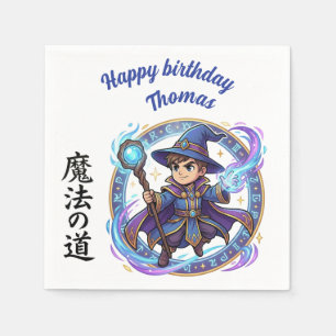 Blauer RPG Zauberer Anime Chibi Gamer Geburtstagss Serviette