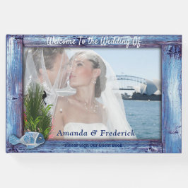 Blauer, rustikaler Holzrahmen und Fisch Gästebuch