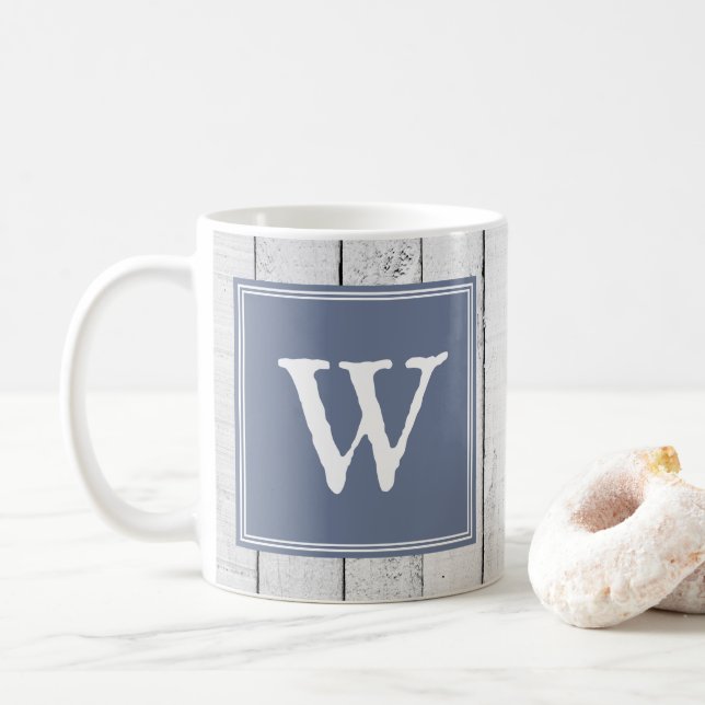 Blauer Rustikaler Monogramm-Tasse Kaffeetasse (Mit Donut)