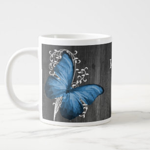 Blauer Rustikaler Schmetterling Personalisiert Jumbo-Tasse