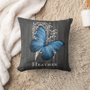 Blauer Rustikaler Schmetterling Personalisierter K Kissen
