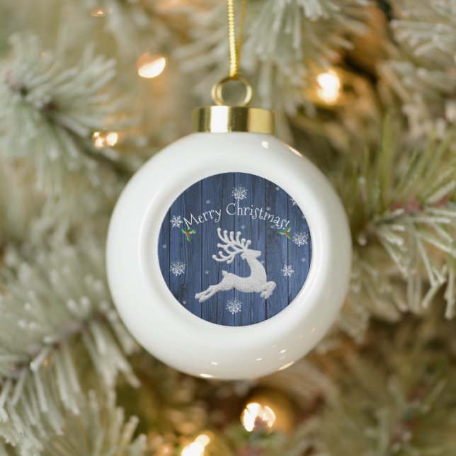 Blauer Rustikaler Weihnachtsmann Gerahmter Ornamen Keramik Kugel-Ornament (Baum)