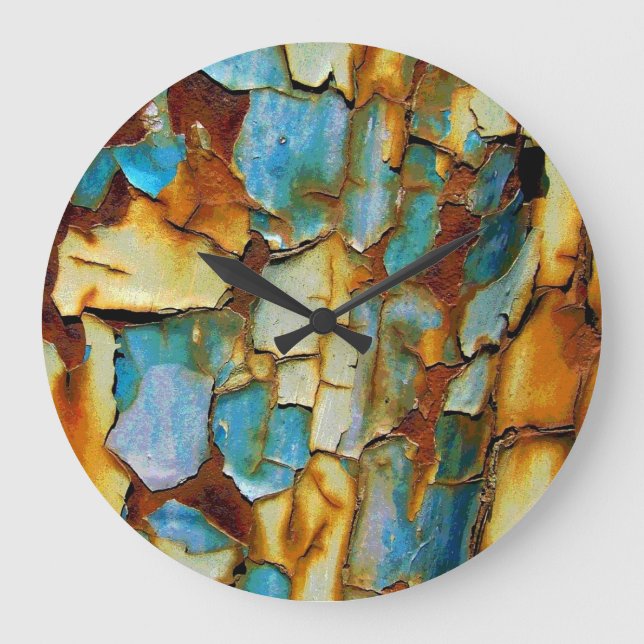 Blauer Rusty Chipping Paint Wall Clock Große Wanduhr (Vorderseite)