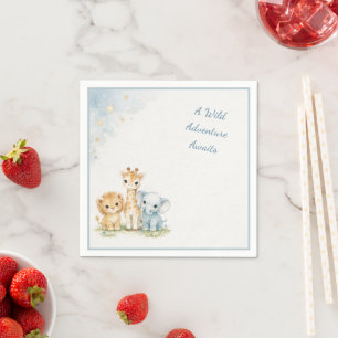 Blauer Safari Süßer Löwe Elefant Giraffe Kinder Serviette