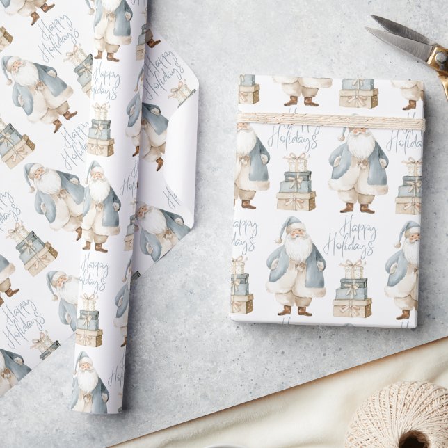 Blauer Santa Frohe Weihnachten  Geschenkpapier (Von Creator hochgeladen)