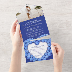 Blauer Saphir-Herz 45. Hochzeitstag Foto All In One Einladung