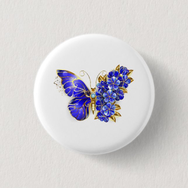 Blauer Saphir Schmetterling Button (Vorderseite)