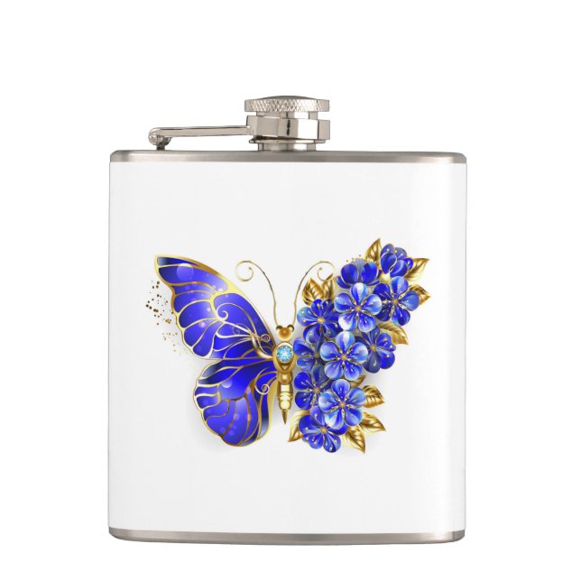 Blauer Saphir Schmetterling Flachmann (Vorderseite)