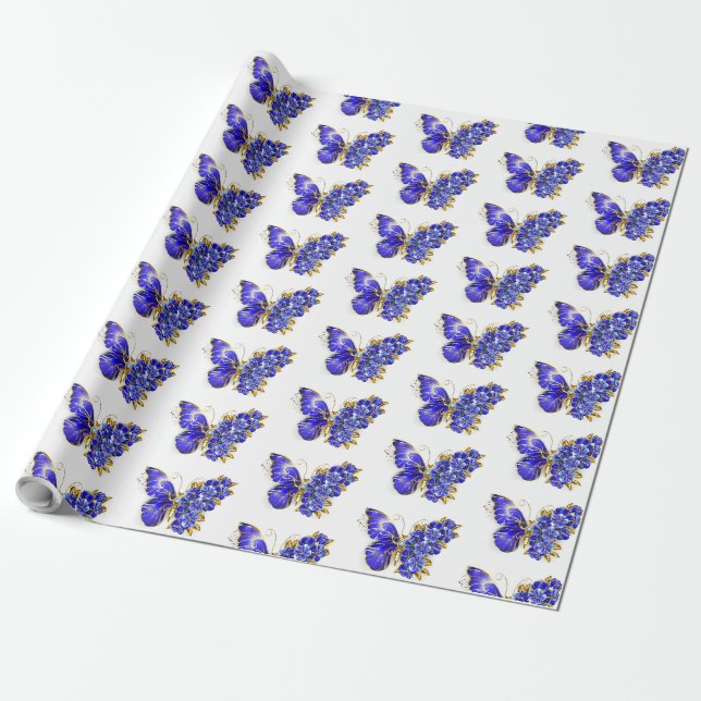 Blauer Saphir Schmetterling Geschenkpapier (Ungerollt)