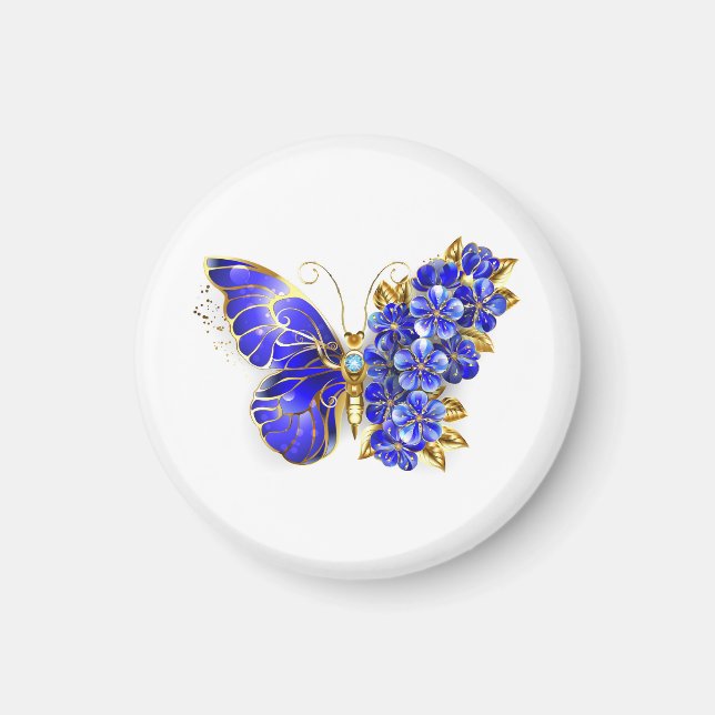 Blauer Saphir Schmetterling Magnet (Vorne)