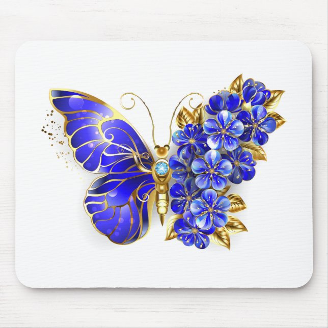 Blauer Saphir Schmetterling Mousepad (Vorne)