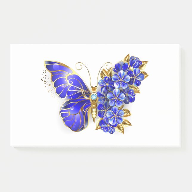 Blauer Saphir Schmetterling Post-it Klebezettel (Vorderseite)