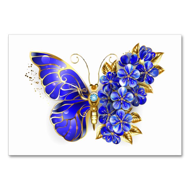 Blauer Saphir Schmetterling Tischnummer (Vorderseite)