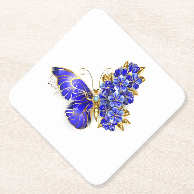 Blauer Saphir Schmetterling Untersetzer (Vorderseite)
