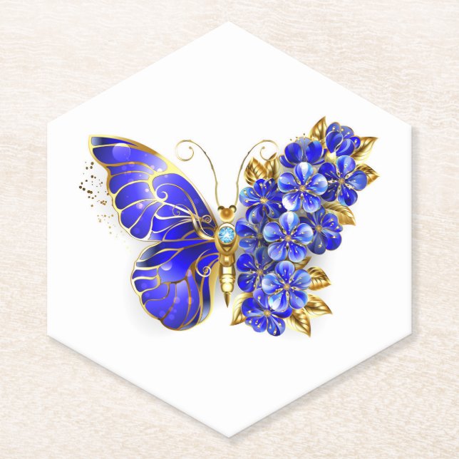 Blauer Saphir Schmetterling Untersetzer (Vorderseite)