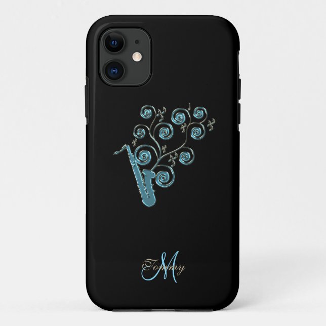 Blauer Saxophone-personalisierter Musik iPhone 5 Case-Mate iPhone Hülle (Rückseite)