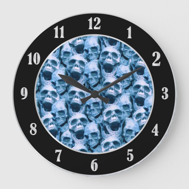 Blauer Schädel Große Wanduhr (Vorderseite)